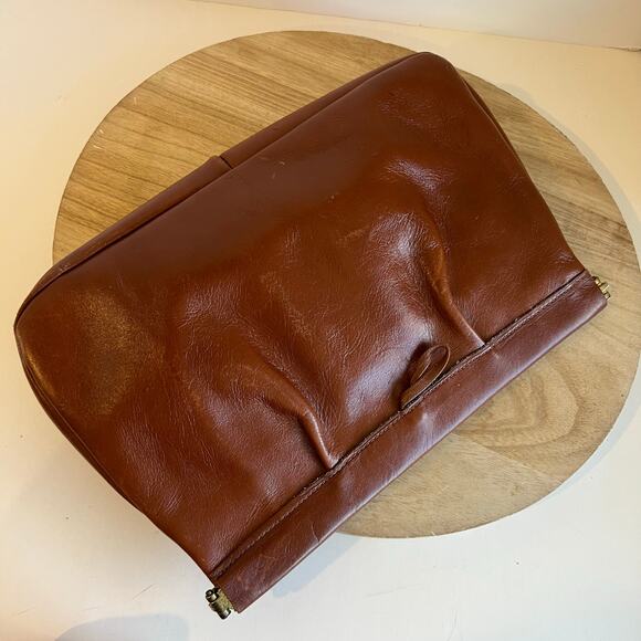 Vintage 90s Tan Genuine Leather Snap Closure Clutch Evening Bag - Picture 3 of 12